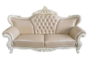 HC612欧式白色沙发全实木真皮法式沙发别墅大客厅沙发简欧头层皮