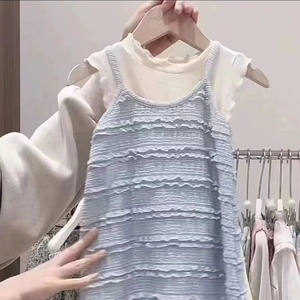韩国童装女童时尚洋气套装春夏装洋气小女孩蓝色吊带裙背心两件套