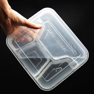 梅洋15493一次性餐盒四格便当盒塑料透明带盖饭盒外卖打包盒150套