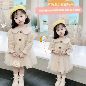 女童外套春秋装韩版2小女孩衣服3女宝宝风衣中长款4儿童公主裙5岁