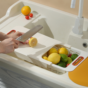 家用塑料沥水篮厨房洗菜篮切水果切菜板多功能伸缩收纳置沥水篮子