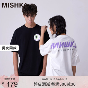 MISHKA大眼球美式街头潮牌夏季上衣男女士宽松半袖情侣短袖T恤