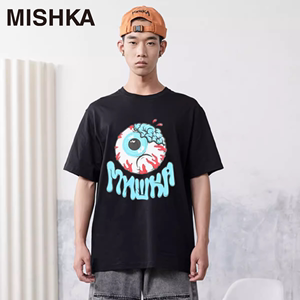MISHKANYC大眼球美式潮牌品牌夏季短袖T恤男女士圆领宽松显瘦纯棉