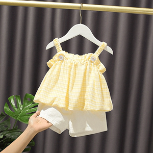婴儿衣服夏季洋气韩版6吊带7背心8分体9套装10个月一岁女宝宝夏装