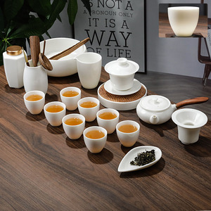 羊脂玉功夫茶具茶杯具套装陶瓷茶壶盖碗茶具套装家用茶道整套客厅
