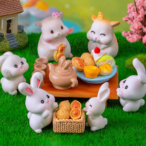 微景观创意兔子摆件可爱仓鼠桌子茶壶茶杯小吃装饰桌面小动物摆件