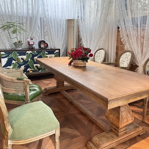 复古实木做旧长桌美式乡村餐桌法式长方形办公桌客厅家用饭桌茶桌