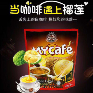 马来西亚进口咖啡树槟城MYcafe榴莲四合一速溶白咖啡粉600g特浓