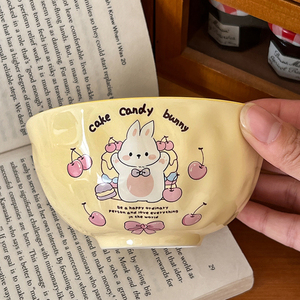 兔年奶fufu陶瓷碗餐具可爱卡通图案学生饭碗家用兔子碗筷送礼套装