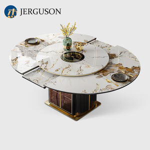 杰格森岩板可伸缩餐桌轻奢高端椭圆形变形带电磁炉火锅饭桌一体