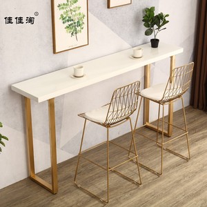 北欧白色工业风高脚桌小吧台桌家用靠墙实木长条窄桌客厅咖啡桌椅
