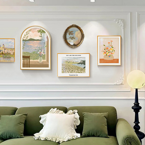 轻法式奶油风客厅装饰画美式轻奢沙发背景墙挂画小众艺术组合壁画