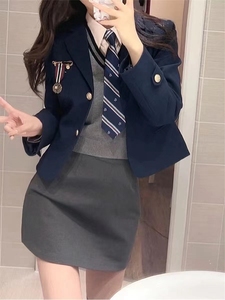 学院风套装裙女韩式jk韩系制服包臀裙韩国校服韩剧女主穿搭三件套