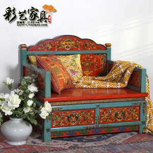 藏式风格实木主人椅手绘沙发椅椅子休闲椅仿古做旧家具艺术新中式
