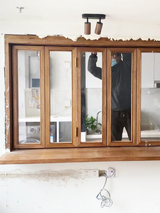室内实木窗户折叠对开原木窗定制木头左右折叠推拉木制隔断窗定做