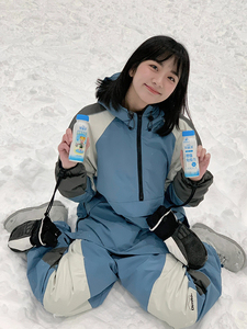 冲锋衣裤套装女款2024冬季新款拼色连帽户外登山滑雪服运动防寒服