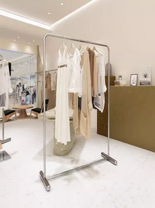 不锈钢服装店展示架落地式挂衣服架子简约银色展示挂衣架女装货架