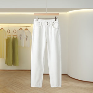 【佳】韩版牛仔裤女2024夏新款白色铅笔裤时尚长裤小个子显瘦裤子