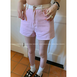 MONA 粉色中高腰气质时尚牛仔半身裙短裤女小个子 2024新款夏季天