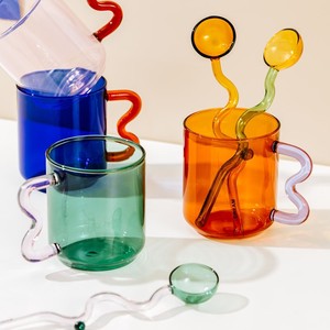 泽滕家 创意ins彩色玻璃杯手工异性水杯子情侣对杯咖啡杯早餐杯