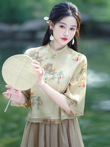 新中式女装中国风禅意茶服女夏民国改良旗袍两件套连衣裙汉服套装