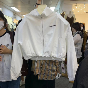韩国东大门2024春季新款时尚立领收腰白色风衣女宽松显瘦短外套潮