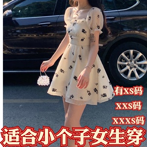 150cm娇个子显高女装夏装加小码XXXS奶甜美仙女温柔收腰连衣裙女