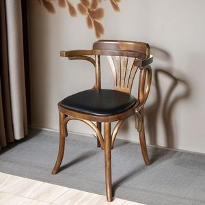 实木餐椅复古美式法式圆弧带扶手椅靠背椅北欧大师设计餐厅咖啡椅