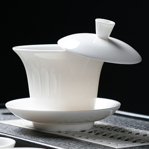 可悬停羊脂玉三才盖碗德化白瓷悬浮泡茶碗茶杯茶具陶瓷单个带盖子