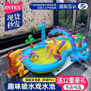 INTEX婴儿童充气游泳池家用小孩宝宝海洋球池家庭折叠滑梯戏水池