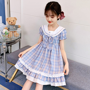 女童洛丽塔公主裙夏装2021新款洋气小女孩短袖裙子儿童格子连衣裙