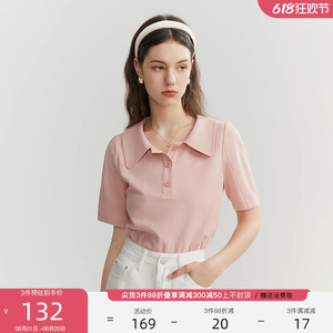 范思蓝恩粉色正肩Polo衫短袖t恤女夏季韩系气质显瘦针织上衣2703