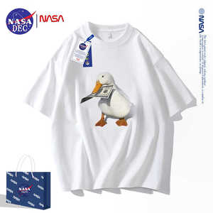 NASA联名美式街头潮流短袖t恤新款宽松叼钱鸭夏季情侣装半袖上衣