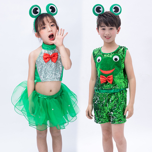 六一儿童节青蛙演出服小跳蛙服装动物卡通衣服小蝌蚪找妈妈表演服