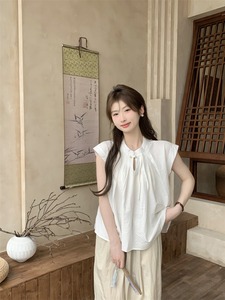 设计感禅意衬衣新中式女装新款法式小众甜美白色衬衫宽松国风上衣