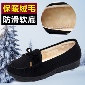 老北京布鞋女鞋平底休闲鞋女加绒冬季厚底保暖棉鞋软底防滑豆豆鞋