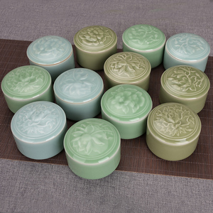 精品创意青瓷香粉盒储物小罐子月饼盒家用简约陶瓷便携中式糖果罐