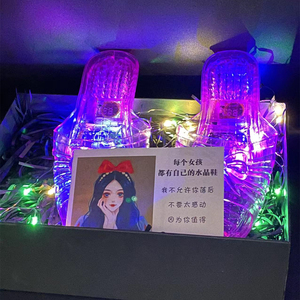 会发光的水晶拖鞋子姐妹公主居家蝴蝶结闺蜜纯色生日礼物六一礼物