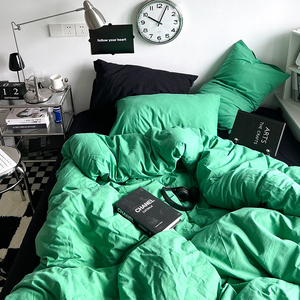北欧风墨绿色床上四件套大学生水洗棉被套床单被罩被单宿舍三件套