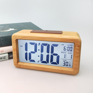 【实木】亚马逊热卖爆款产品电子钟实木闹钟时尚电子聪明钟1902