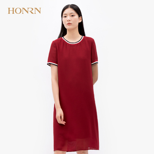HONRN/红人专柜正品秋季女装短袖圆领连衣裙商场同款HE33OL008