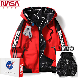 NASA两面穿外套男红色夹克男青少年初中学生男大童龙年本命年衣服