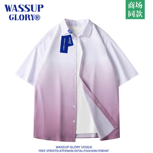 WASSUP GLORY紫色衬衫男夏季高级感潮牌撞色拼接渐变短袖休闲寸衣