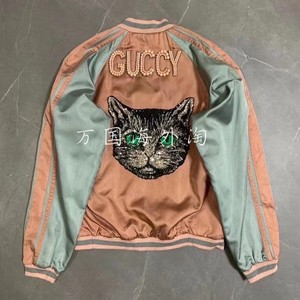 0202现货 Gucci 古驰 女士重工猫头刺绣夹克棒球服外套