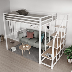 简约高低床双层铁床梯柜组合多功能高架床上床下空单上层下桌儿童