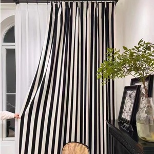 现代简约 黑白条纹窗帘 法式小香风 轻奢加厚雪尼尔布料窗帘定制