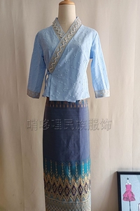 2023夏季新款傣族女装珍珠花边上衣系带筒裙套装云南旅拍民族服装