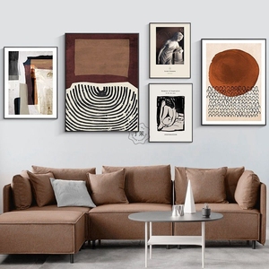 小众复古抽象客厅装饰画北欧组合挂画美式轻奢沙发背景墙面壁画