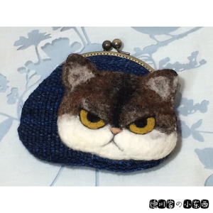日本代购 匠人手工 羊毛猫咪 大脸猫 可爱 搭扣式 零钱包 硬币包