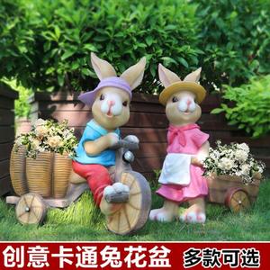 花园摆件设卡通兔子花盆花缸仿真动物雕塑别墅户外园林庭院装饰品
